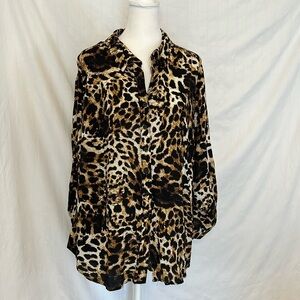 Fred David Animal Print Button Up Blouse Sz 2X